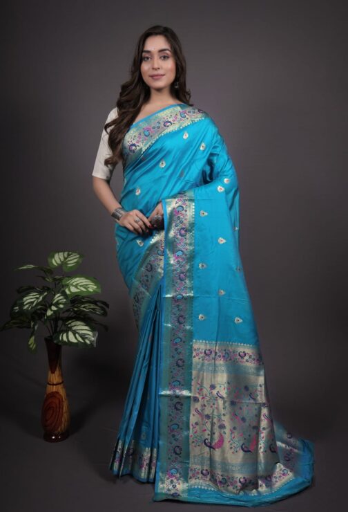 Firozi Paithani Silk Saree