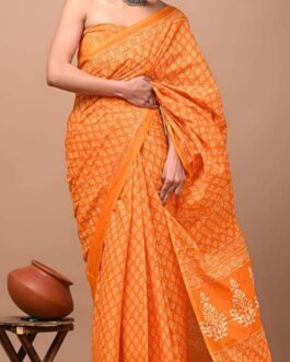 Pure Hand Block Mulmul Cotton Saree