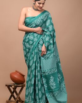 Pure Hand Block Mulmul Cotton Saree