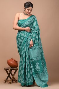 Green Mulmul Cotton Saree