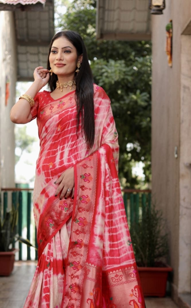 Red Dola silk saree