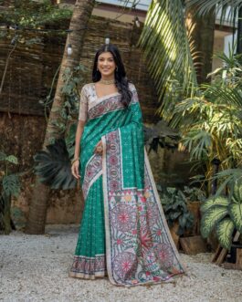 Green Madhubani Saree