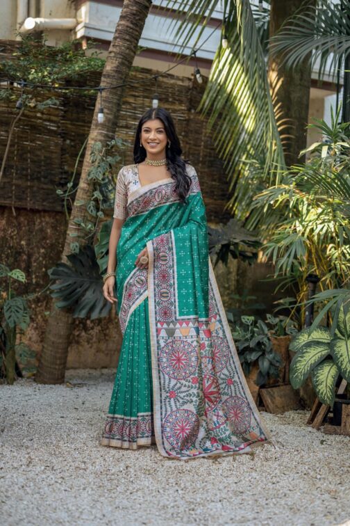 isak green printed saree
