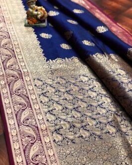 Navi Blue Banarasi Silk Saree