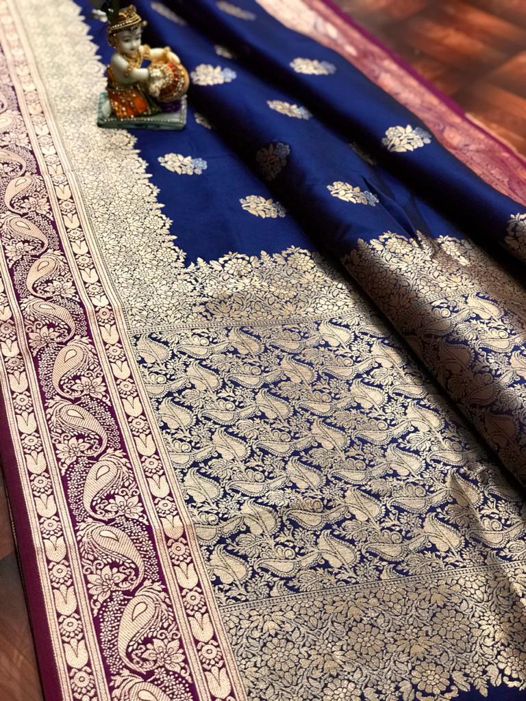 Navi Blue Banarasi Silk saree