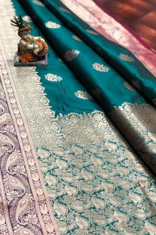 Rama green banarasi silk saree
