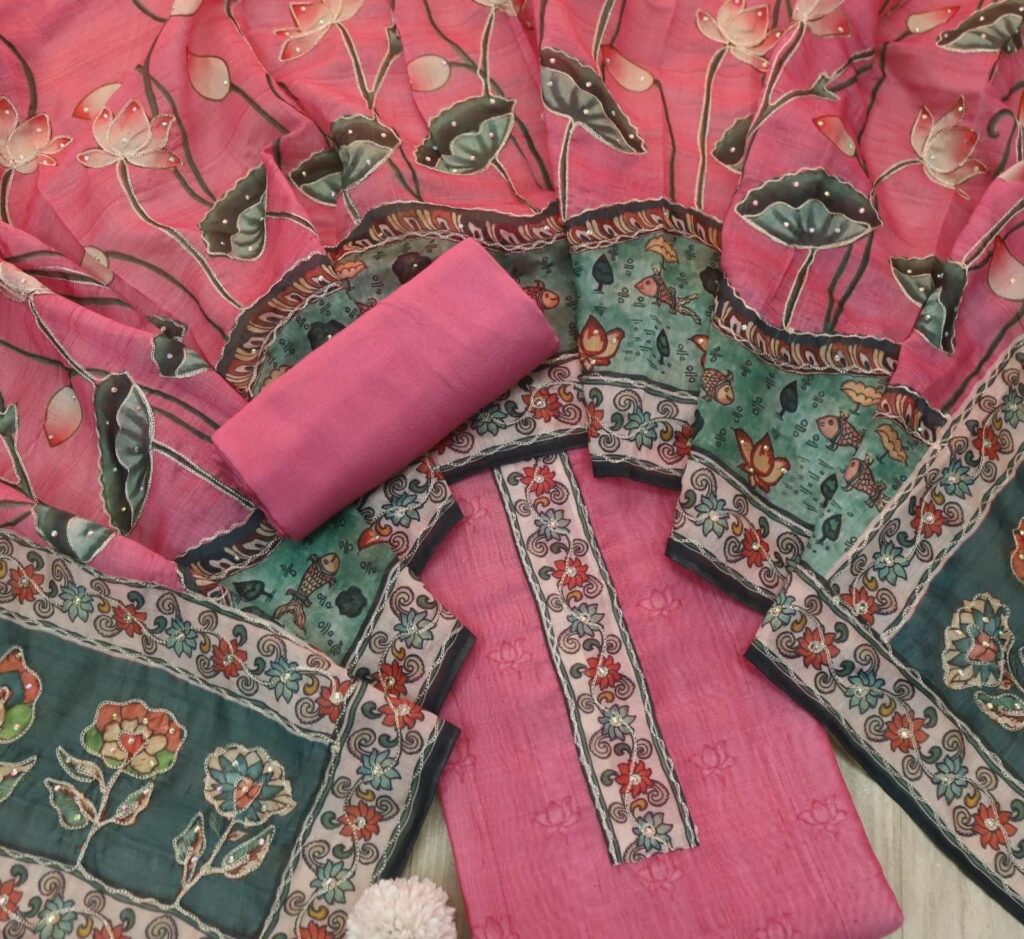 Three-piece pink pichwahi dress material