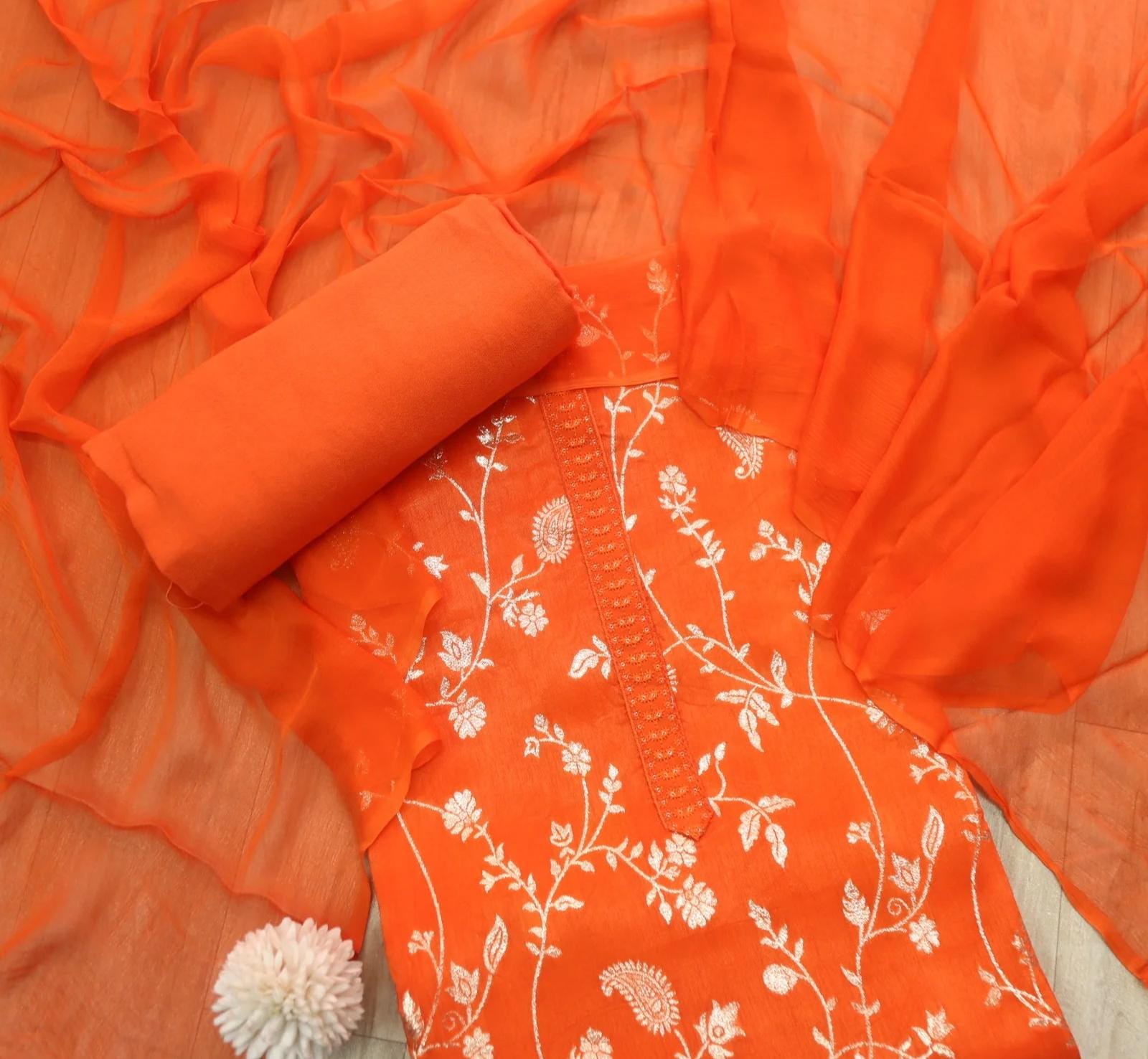 Orange Silk Dress Material