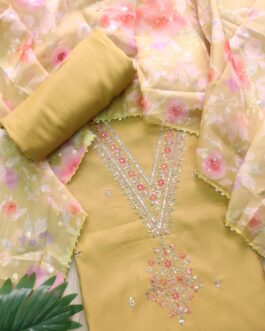 Three Piece Mustard Yellow Silk Dress Material
