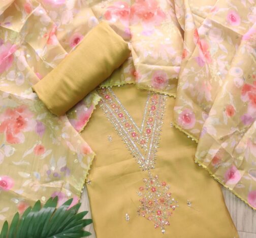 Mustard Yellow Silk Dress Material