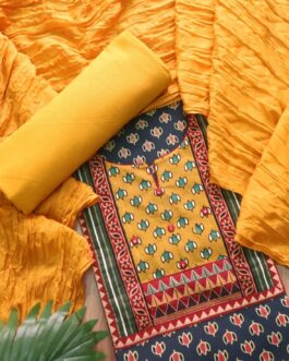 Three Piece Dark Grren Ajrak Cotton Dress material