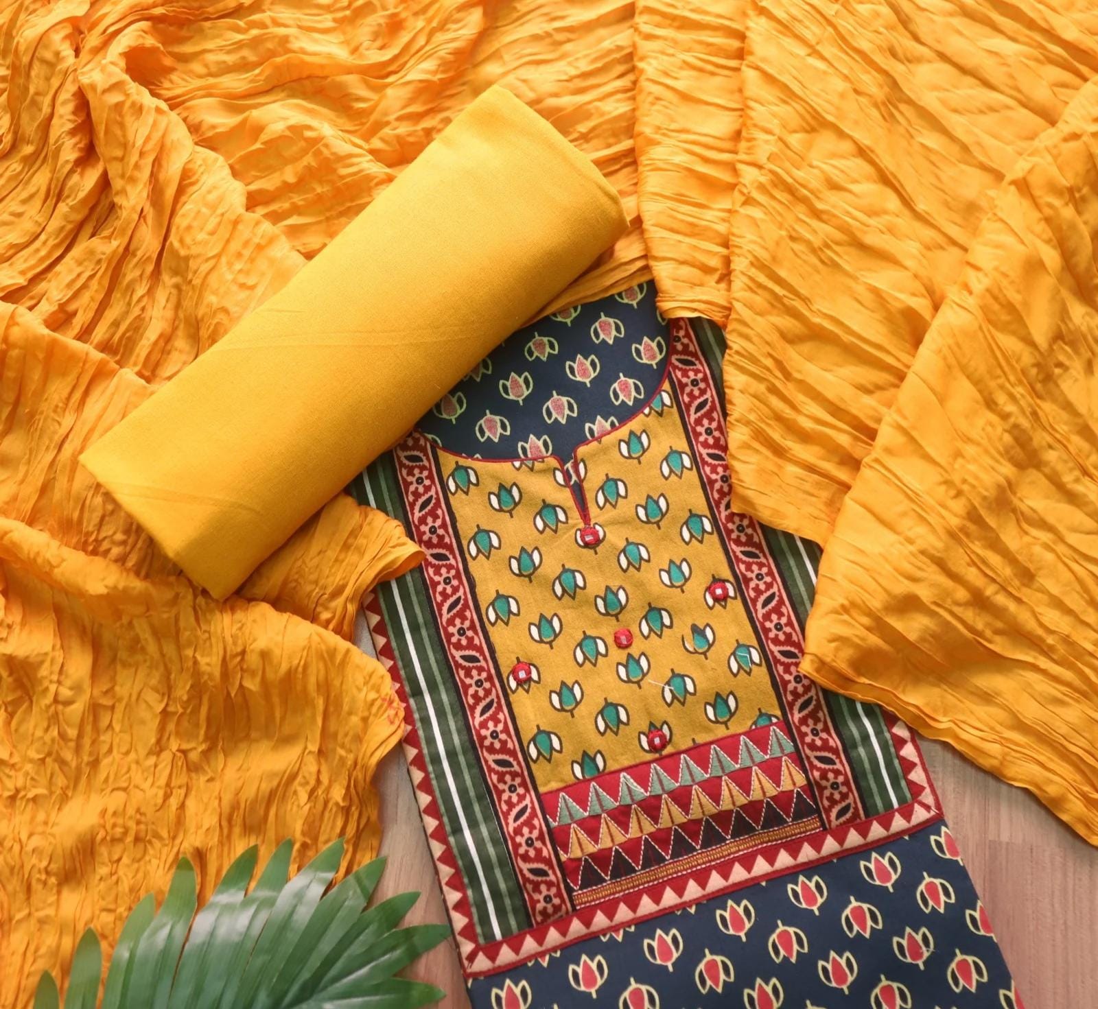 Three Piece Dark Grren Ajrak Cotton Dress material
