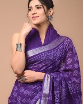Purple Hand Block Saree