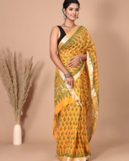Yellow Hand Block Saree