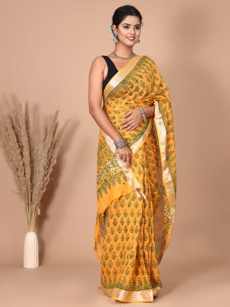 Yellow Handblock Saree