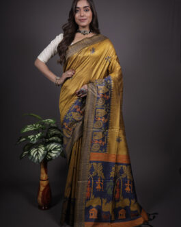 Mustard Yellow Raw Silk Saree