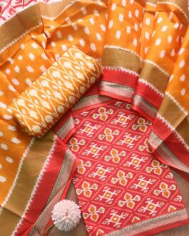 Three Piece Red Ikkat Cotton