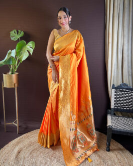 Orange Paithani Silk Saree