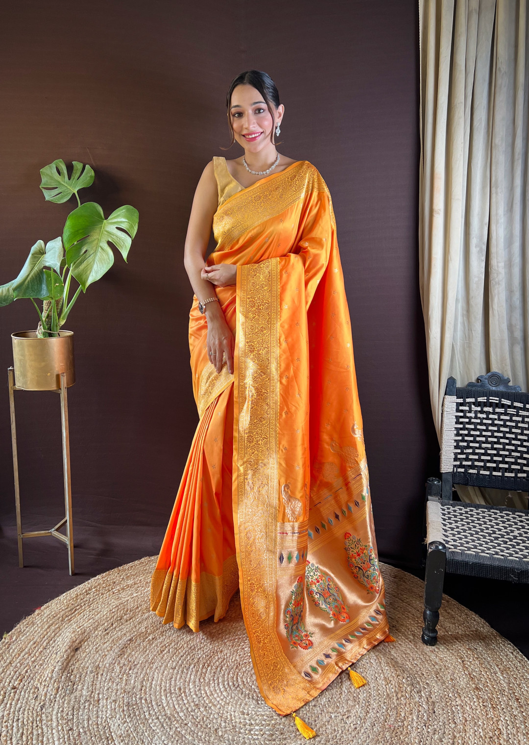 Orange Paithani Silk Saree